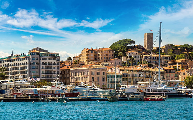 Cannes, French Riviera, Coast of Azure, summer, yachts, cityscape, coast, Mediterranean Sea, France, HD wallpaper