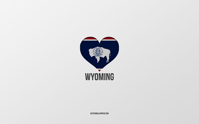 I Love Wyoming, American States, gray background, Wyoming State, USA, Wyoming flag heart, favorite States, Love Wyoming, HD wallpaper