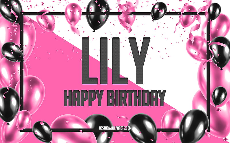 Happy Birtay Lily, Birtay Balloons Background, Lily, with names, Pink Balloons Birtay Background, greeting card, Lily Birtay, HD wallpaper