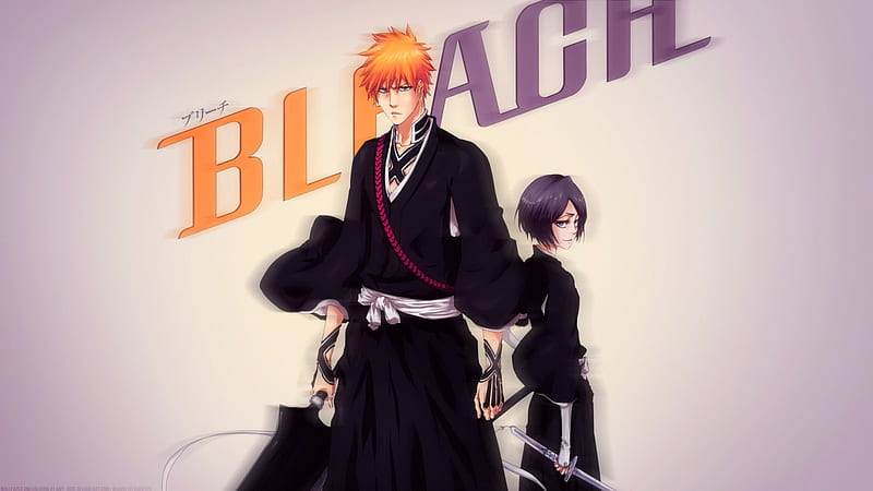 Ichigo & Rukia, bleach, swords, ichigo, kuchiki rukia, ichigo kurosaki, kurosaki ichigo, duo, anime, rukia kuchiki, rukia, HD wallpaper