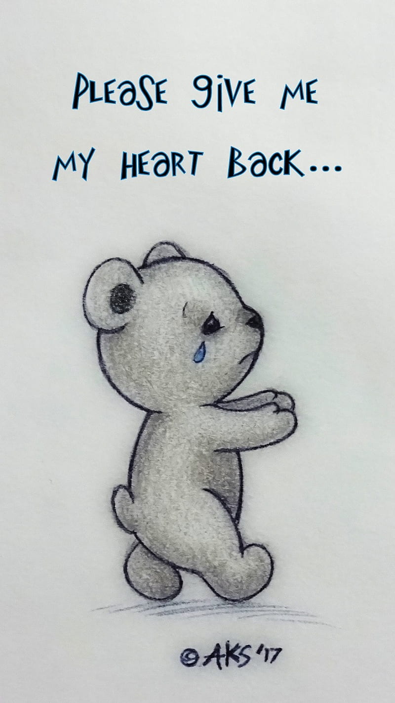 Heart Back Bear, animals, art, broken, cartoon, cry, cute, drawn, emo,  heart, HD phone wallpaper | Peakpx