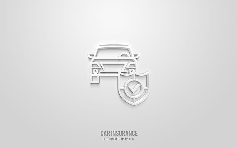Car insurance 3d icon, white background, 3d symbols, Car insurance, Insurance icons, 3d icons, Car insurance sign, Insurance 3d icons, HD wallpaper
