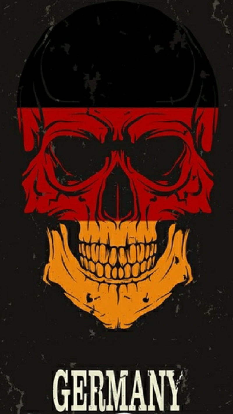 Germany, black, flag, gold, red, skeleton, skull, HD phone wallpaper