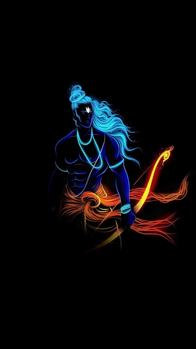 Lord Rama , Black Background, lord, jai shri ram, HD phone wallpaper