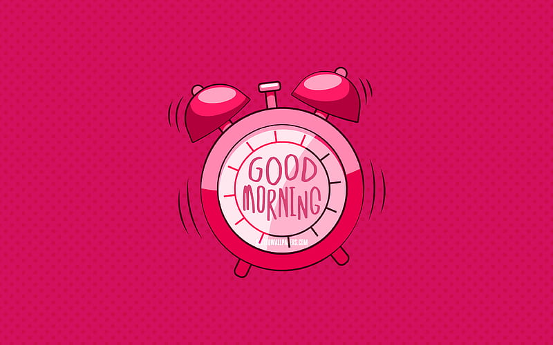 Good Morning, purple alarm clock, purple dotted backgrounds, good morning wish, good morning with clock, creative, good morning concepts, minimalism, HD wallpaper