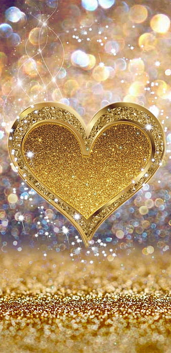 Gold Sparkle Heart, glitter, golden, silver, HD phone wallpaper