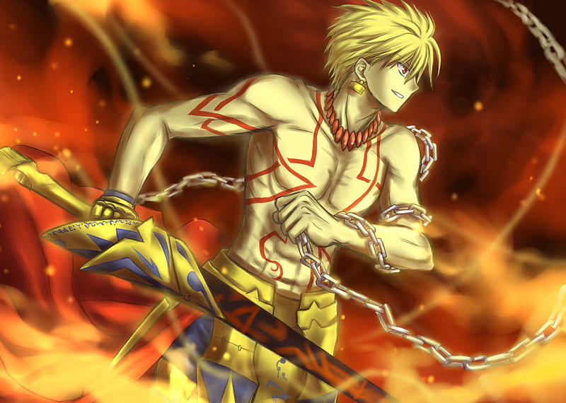 Gilgamesh Gold Fate Stay Night Warrior Yellow Sword Armour Hd Wallpaper Peakpx