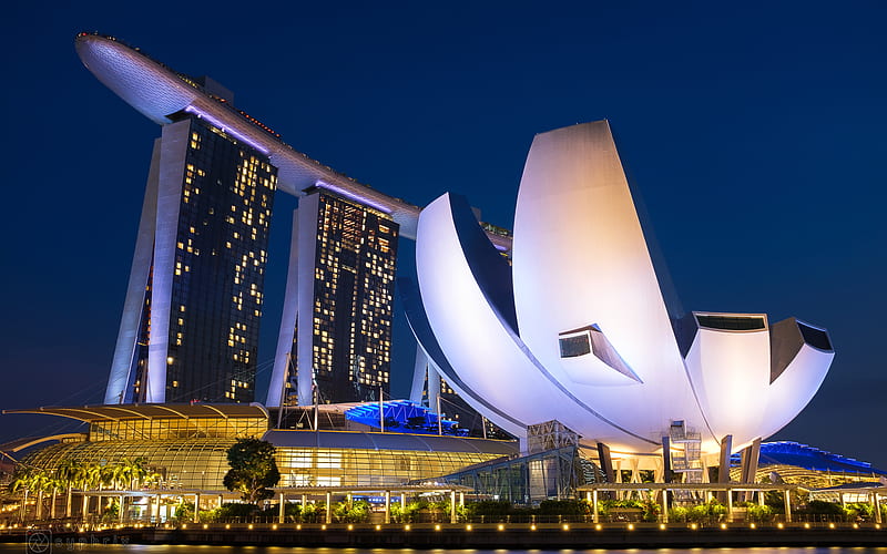 Buildings, Marina Bay Sands, Marina Bay, Night, Singapore, HD wallpaper