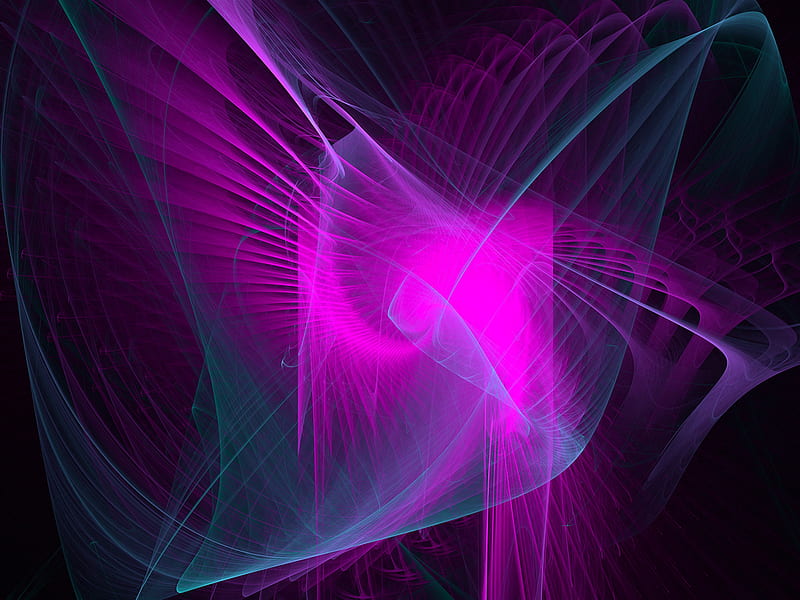 Purple-Teal Flames, art, purple, fractal, digital, teal, patterns, HD wallpaper