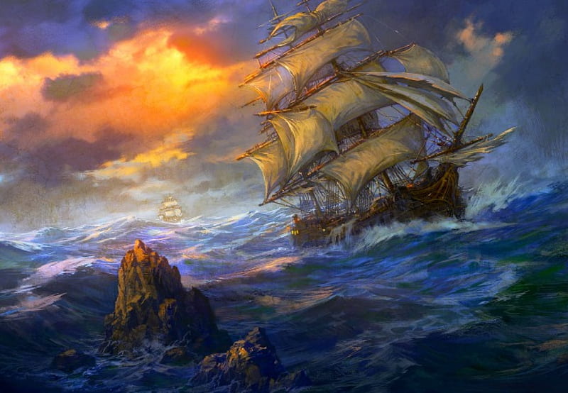 SAILING on ROUGH SEA, boats, sail sailing, sunset, sailikng, sea, rough, sail, HD wallpaper