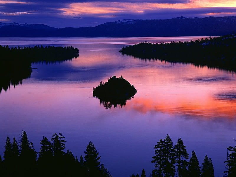 Lake Tahoe's Emerald Bay at Twilight, California, Lakes, Twilight, Bays, Nature, HD wallpaper