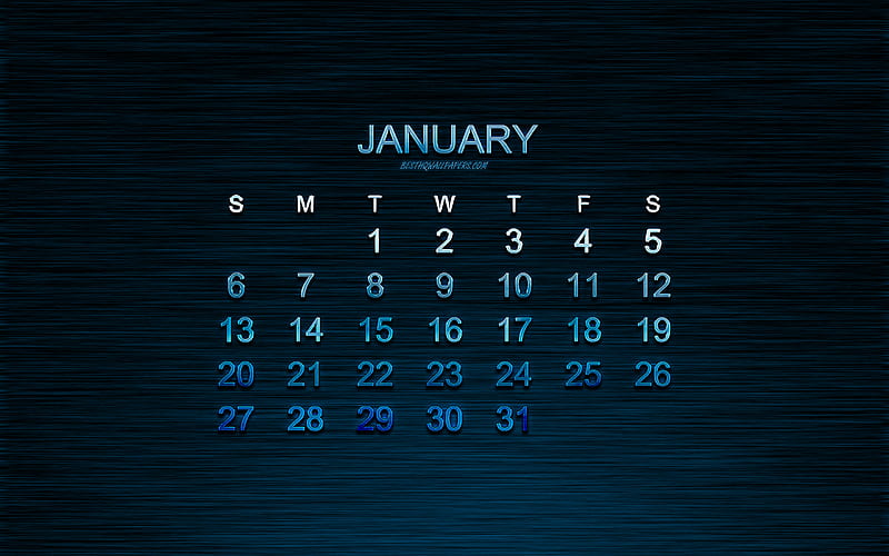 Calendar for January 2019, blue creative background, winter, 2019 calendar, january, blue metal numbers, creative art, 2019 year, January 2019 Calendar, HD wallpaper