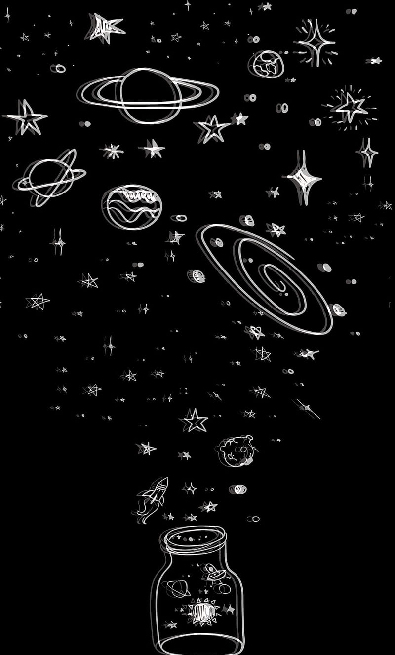 Universe in a Jar, aesthetic, astronaut, black, dark, minimal, simple, space, stars, HD phone wallpaper