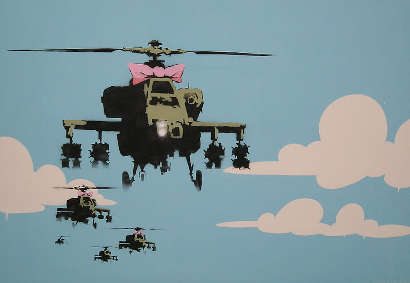 Banksy Helicopter , art, stencil, banksy, helicopter, graffiti, HD wallpaper