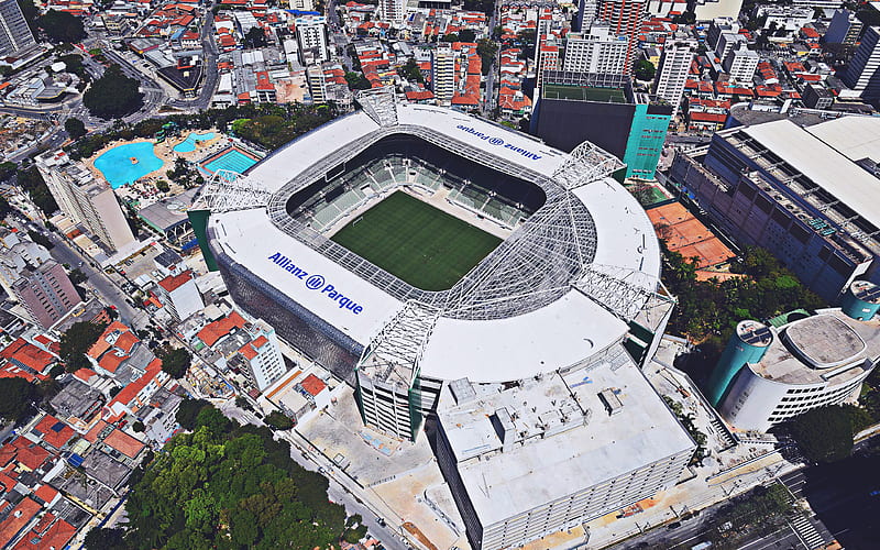 Allianz Parque, aerial view, Palmeiras Stadium, R, Sao Paulo, soccer, football stadium, Palmeiras arena, Brazil, SE Palmeiras, brazilian stadiums, HD wallpaper