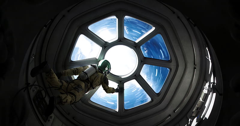 astronaut, porthole, space, spacecraft, weightlessness, gravity, HD wallpaper