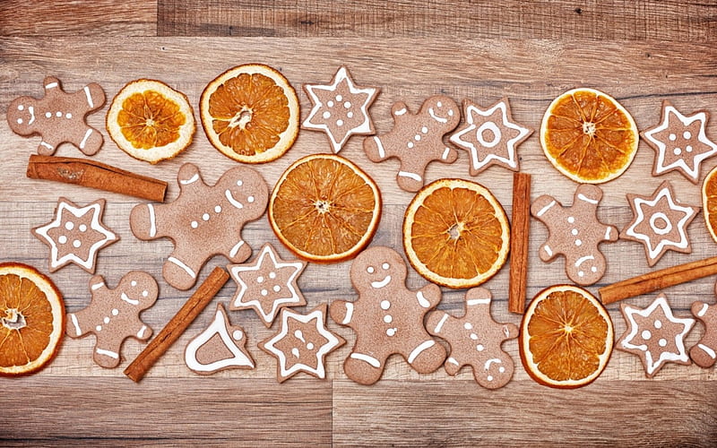 Christmas cookies, craciun, christmas, food, lemon, sweet, dessert, cookie, slice, wood, HD wallpaper