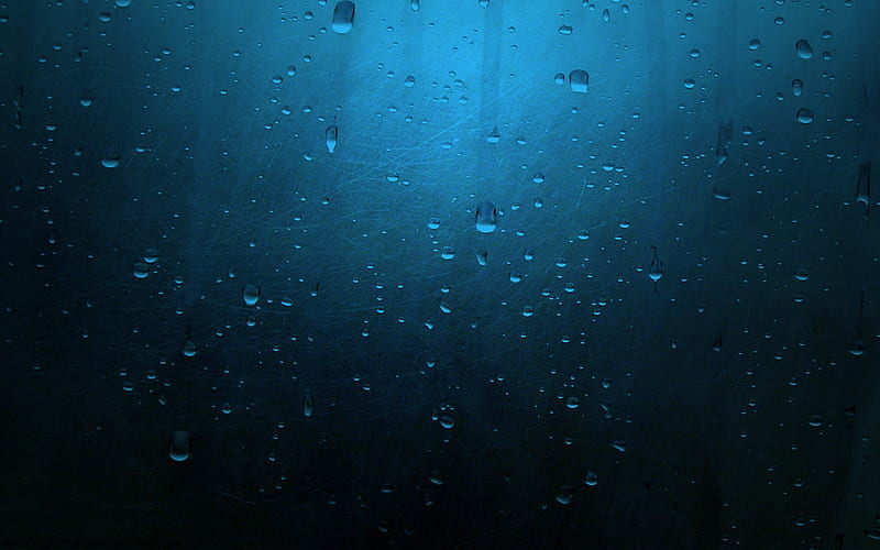 Underwater, silent, raindrop, raindrops, black, water, glas, rain, blue, HD wallpaper