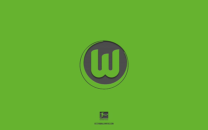 VfL Wolfsburg, green background, German football team, VfL Wolfsburg emblem, Bundesliga, Germany, football, VfL Wolfsburg logo, HD wallpaper