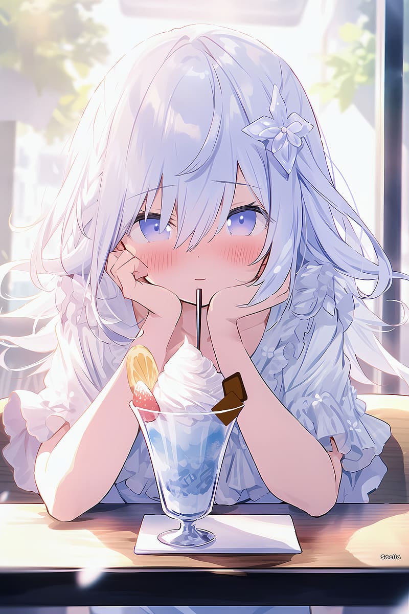 girl, blush, dessert, tube, anime, HD phone wallpaper