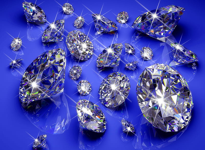 Diamonds, abstract, background, blue, shine, sparkle, stones, HD wallpaper
