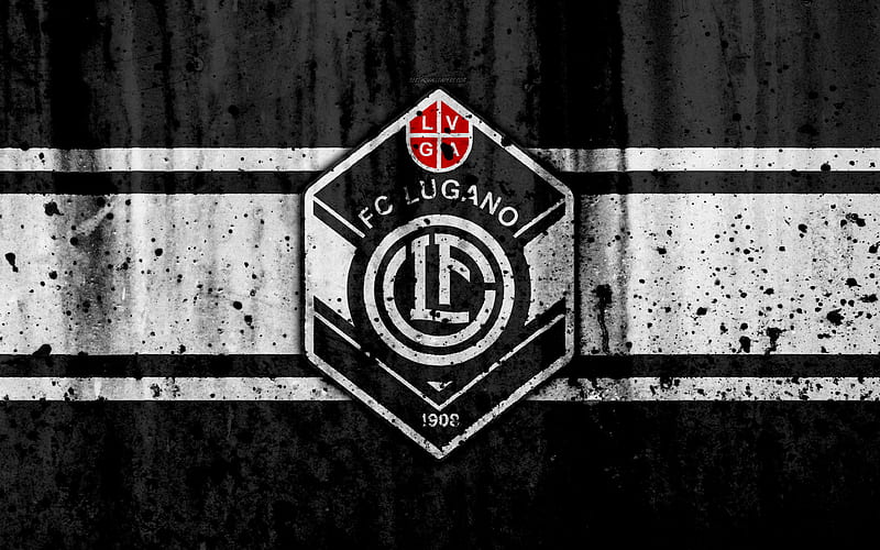 Download wallpapers FC Lugano, 4k, logo, football lawn, swiss soccer club,  white black lines, Swiss Super League, Lugano, Switzerland, football, grass  texture f…