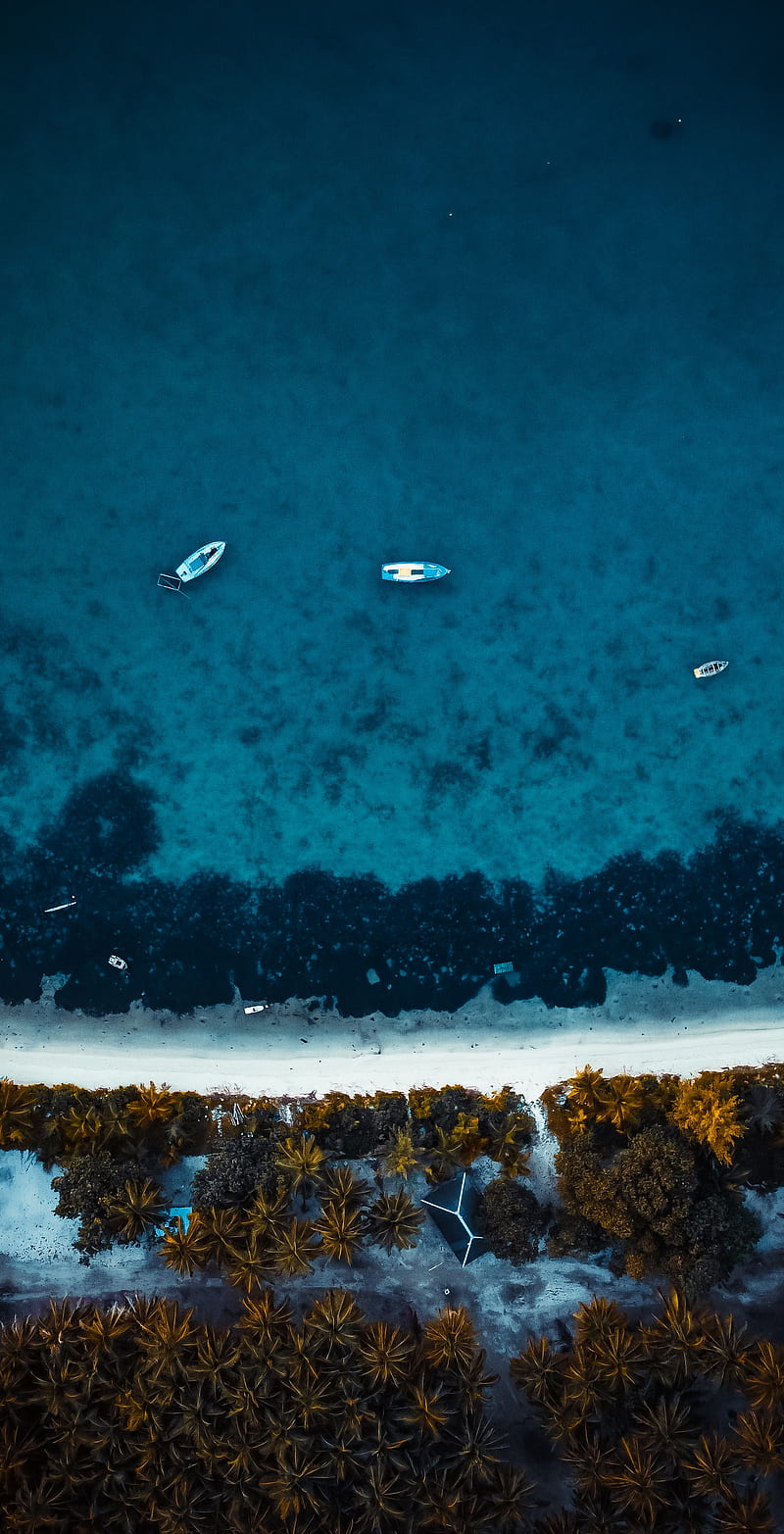 sea, boats, aerial view, water, beach, HD phone wallpaper