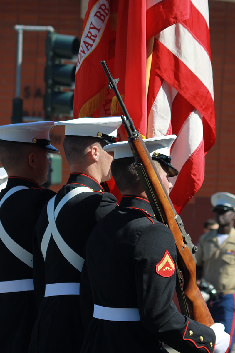 Military Parade, San, columbus day, flag, rifle, soldier, us, usa, HD phone wallpaper