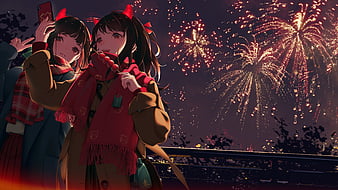 Anime festival, fireworks, anime girl, yukata, bokeh, lights, Anime, HD  wallpaper | Peakpx
