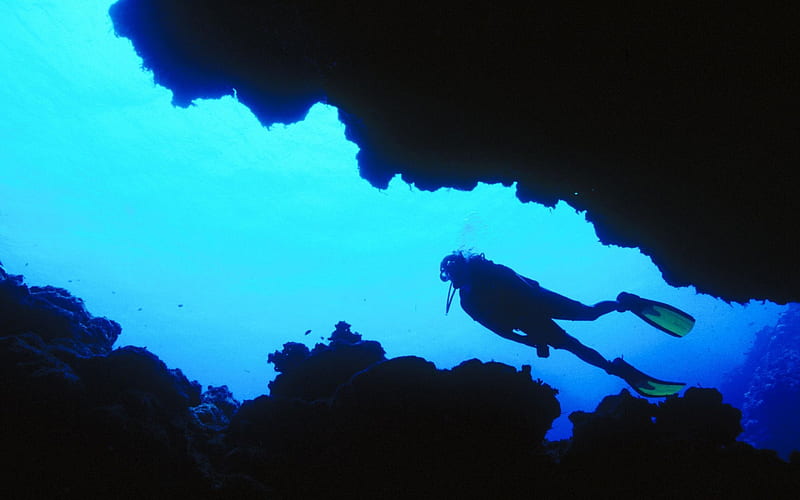 Fiji-diving to explore sea caves, HD wallpaper