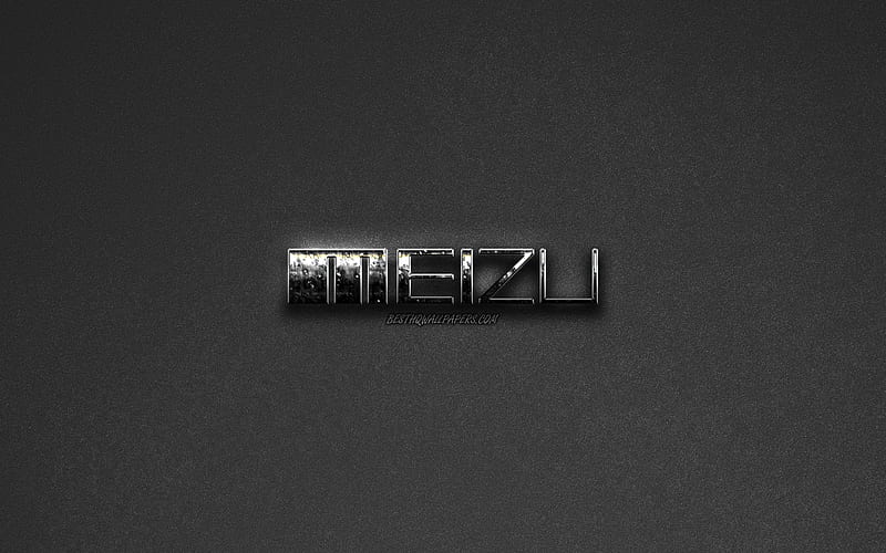 Meizu logo, steel logo, gray background, emblem, brands, Meizu, HD wallpaper