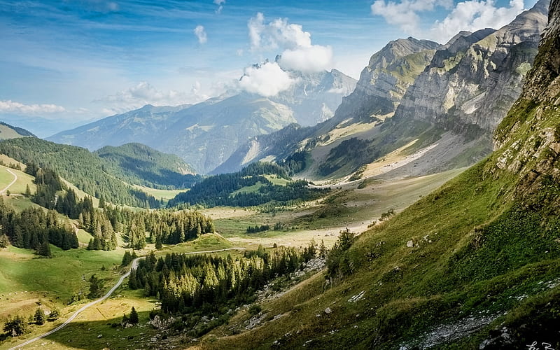 Swiss Alps, Alps, Switzerland, valley, mountains, HD wallpaper
