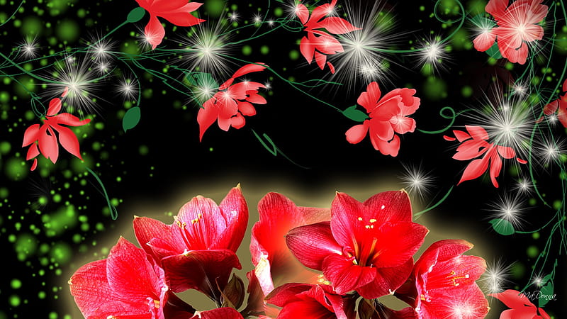 Glowing Brightly, red, glow, spots, bright, summer, flowers, scatter, spring, HD wallpaper
