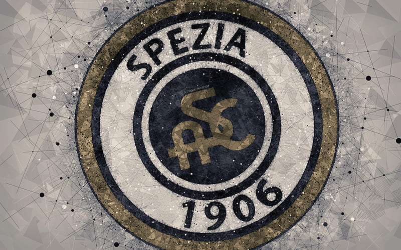 Spezia Calcio logo, geometric art, Serie B, gray abstract background, creative art, emblem, Italian football club, Spezia, Italy, football, Spezia FC, HD wallpaper