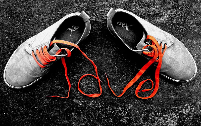 situation, red laces, shoes, love, HD wallpaper
