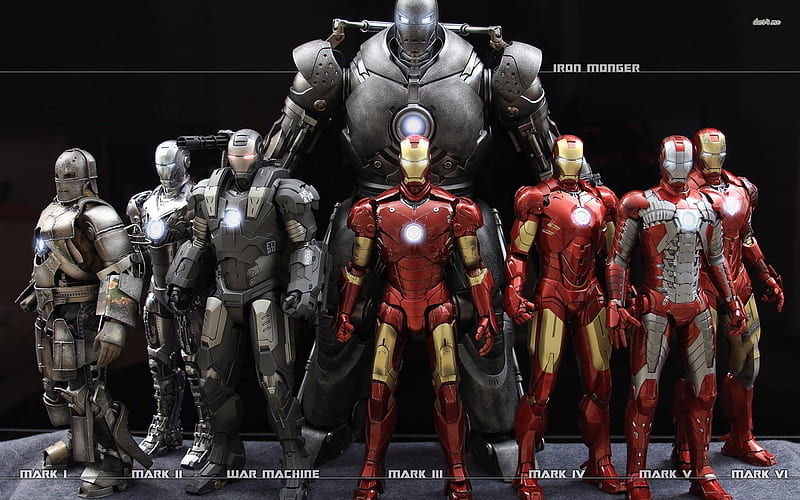 Iron Man Suits, character, suit, Tony Stark, movie, film, hero, Iron Man, actor, HD wallpaper