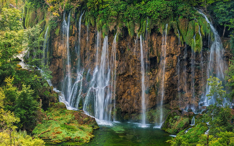 Galovac Waterfall, Plitvice Lakes National Park, Lake, waterfall, Croatia, HD wallpaper