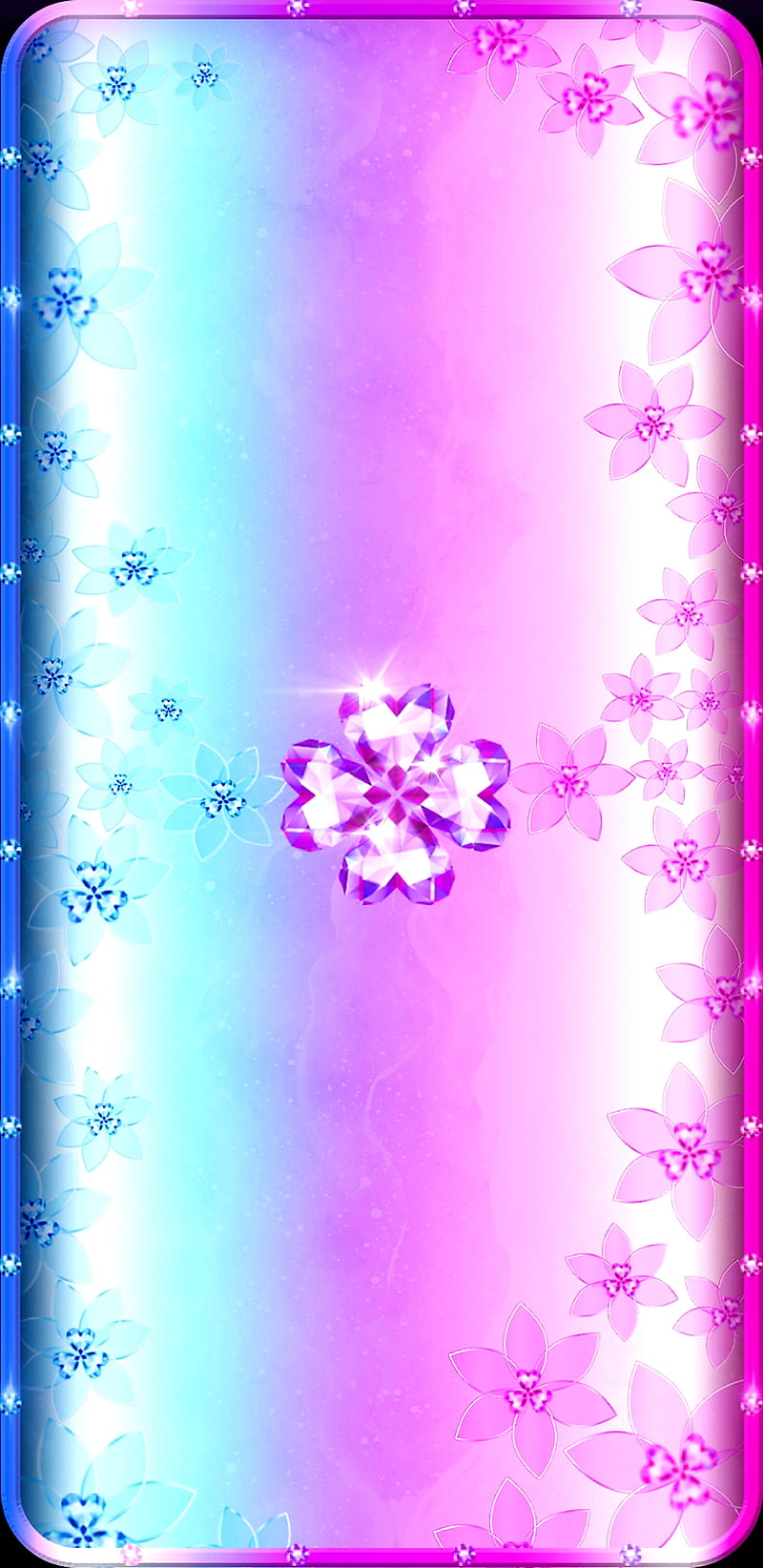 FloweringHeart, bonito, blue, diamonds, flower, girly, heart, jewel, pink, pretty, sparkle, HD phone wallpaper