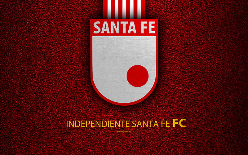 Independiente Santa Fe leather texture, logo, red white lines, Colombian football club, emblem, Liga Aguila, Categoria Primera A, Bogota, Colombia, football, HD wallpaper