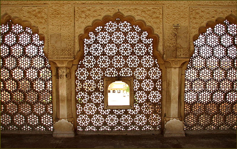Window on the World, architecture, window, latticework, india, ornate, fort, HD wallpaper