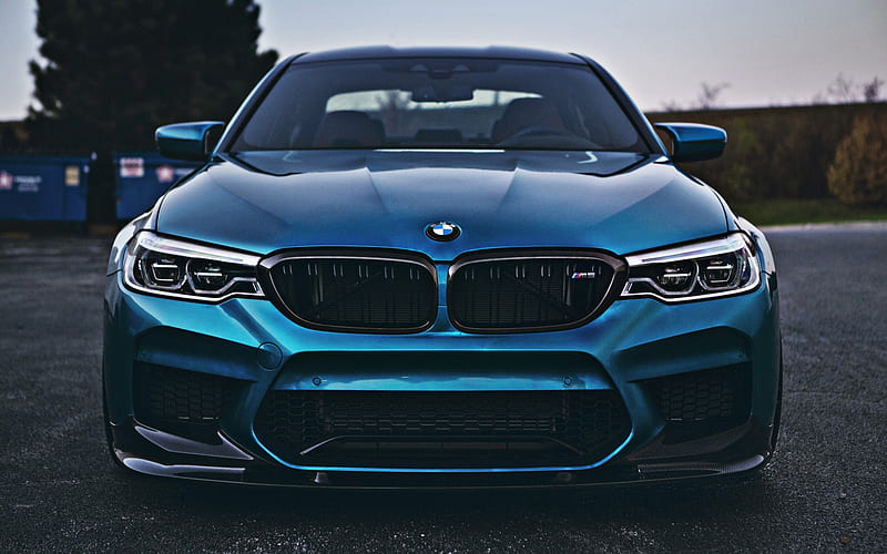 BMW M5, F90, front view, blue sedan, tuning M5, sports sedan, M Package, BMW, HD wallpaper
