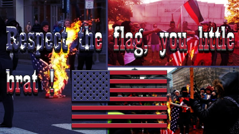 R3sP3cT, Respect, USA, Brat, cool , Burning your own country flag is not cool, Flag, America, Burning, Stars, HD wallpaper