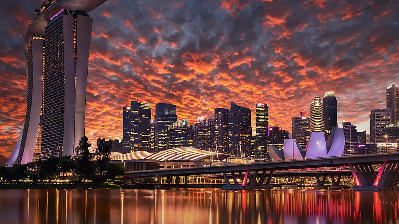 Singapore Skyscrapers Marina Bay Sands Evening Travel, HD wallpaper