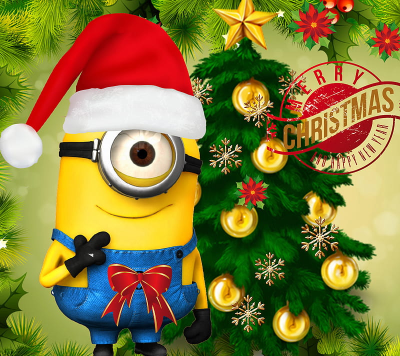 Minion Christmas, bauble, cartoon, merry christmas, xmas, HD wallpaper