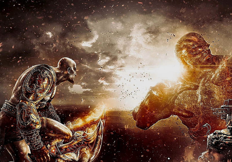 God of war 3 Fighting the Titans, titans, god of war 3, gods, chaos, ghost of sparta, HD wallpaper