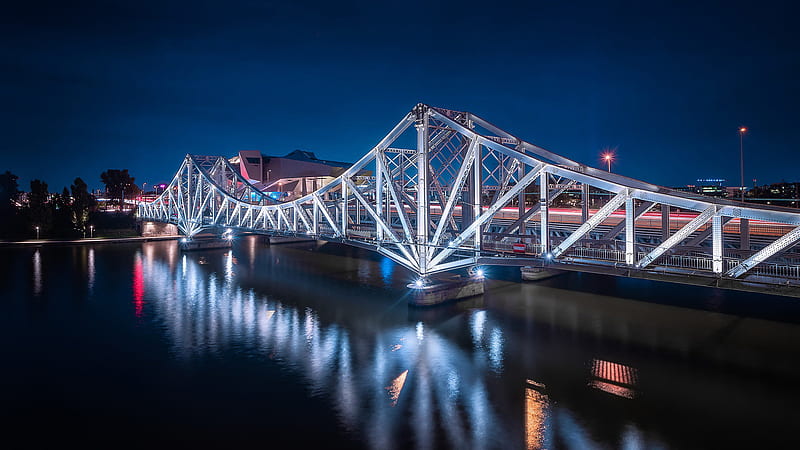 Bridge Reflection On River In France During Nighttime Travel, HD wallpaper