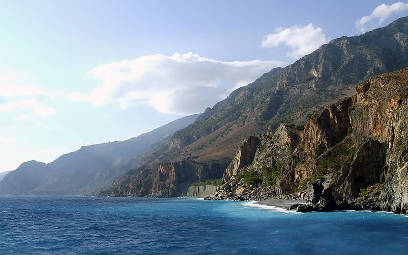 Crete Clifs, water, mountains, ocean, nature, blue, clifs, HD wallpaper