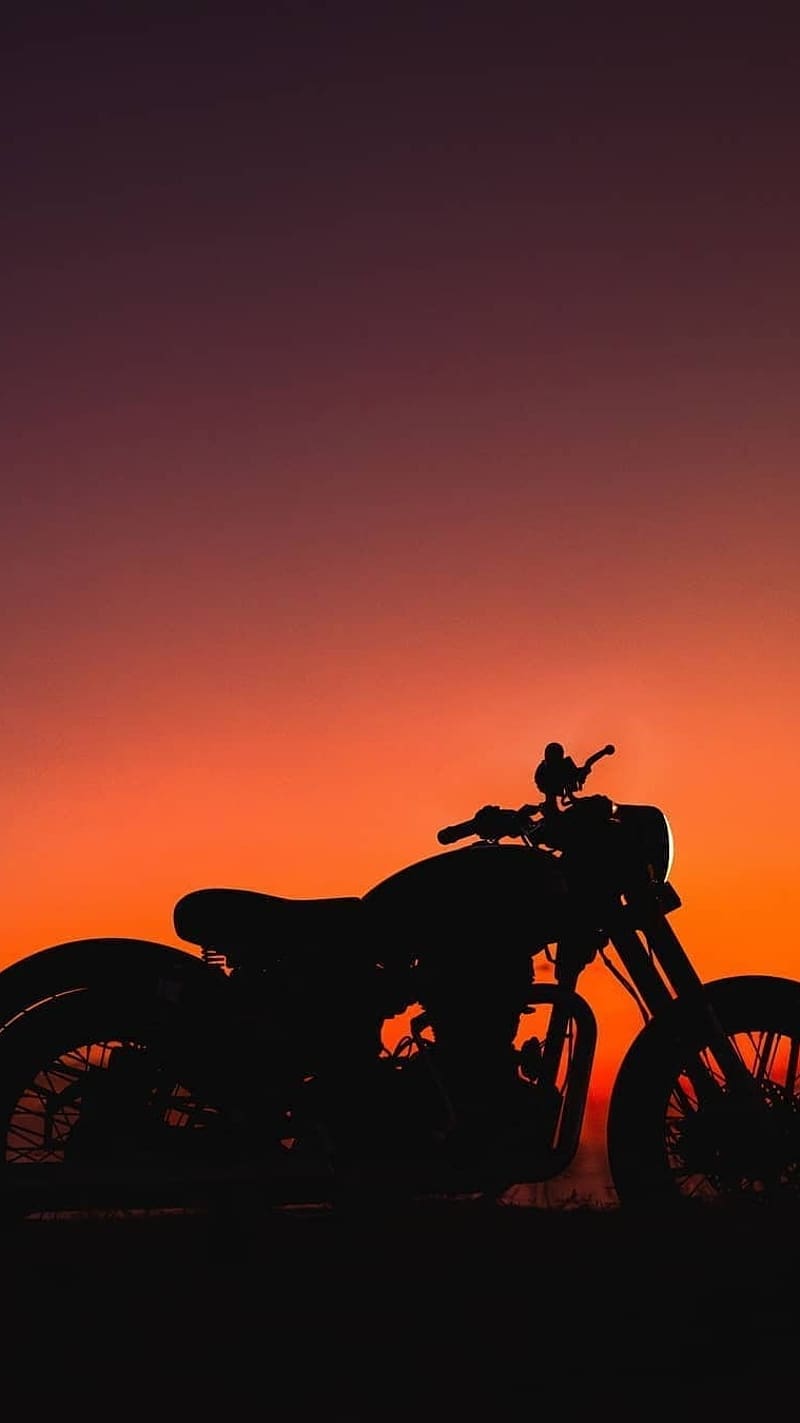 Bullet Bandi Ke, Sunset Background, royal enfield, bike, HD phone wallpaper