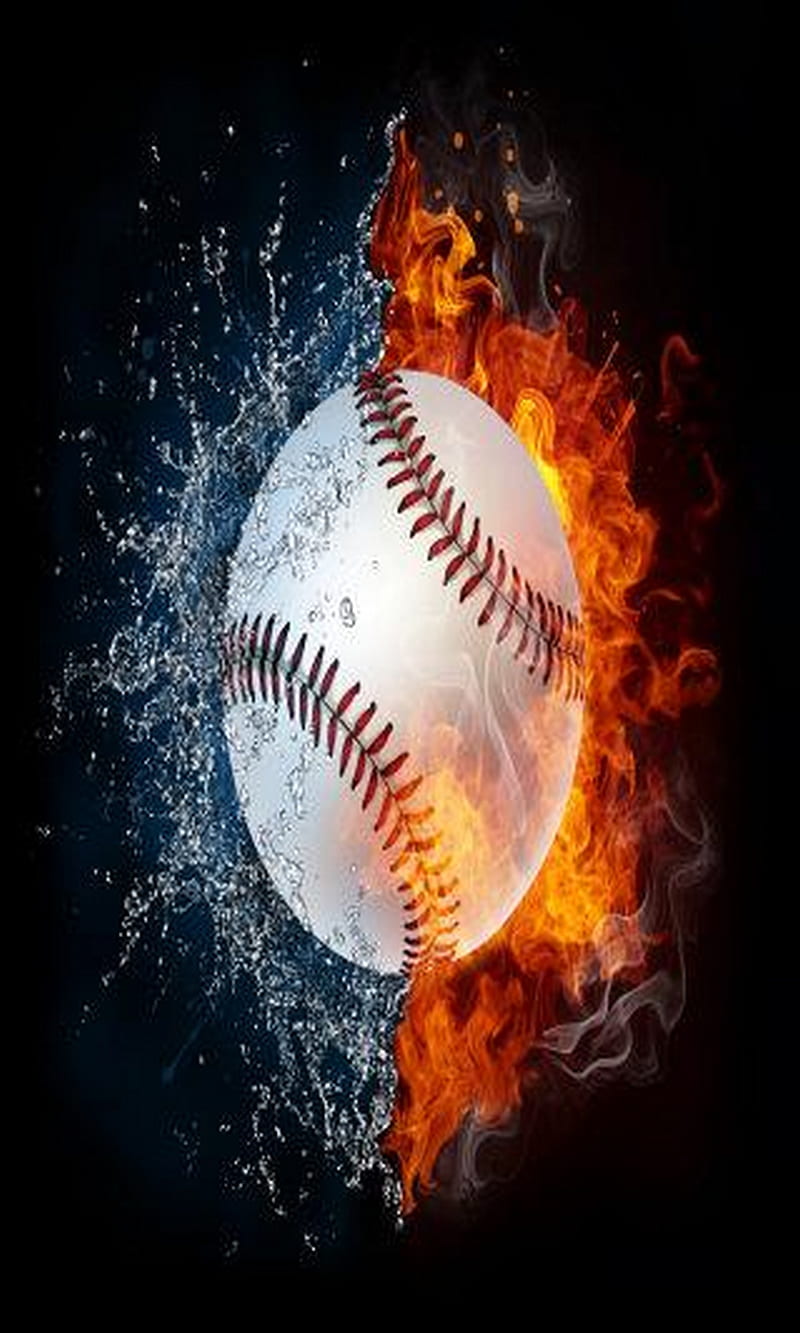 ball on flames, art, ball, baseball, fire, flame, mlb, sport, esports, water, HD phone wallpaper
