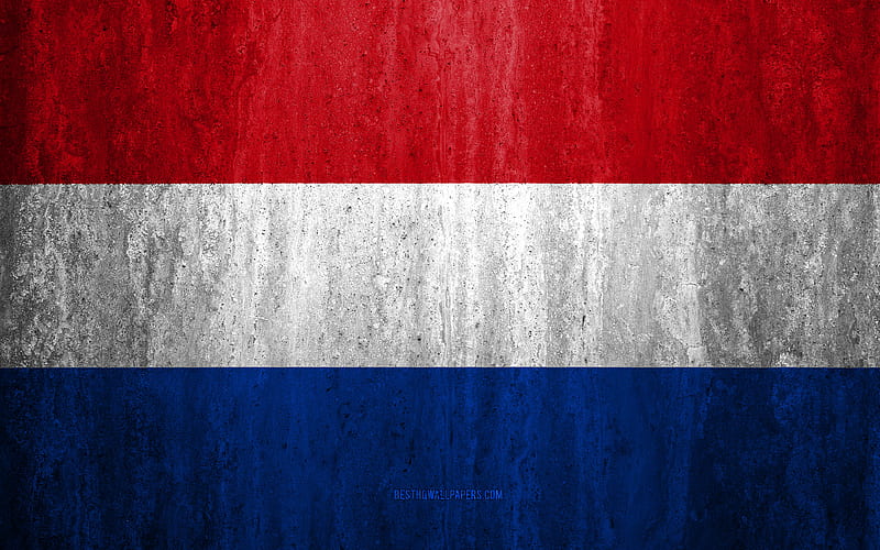 Flag of Netherlands stone background, grunge flag, Europe, Netherlands flag, grunge art, national symbols, Netherlands, stone texture, HD wallpaper